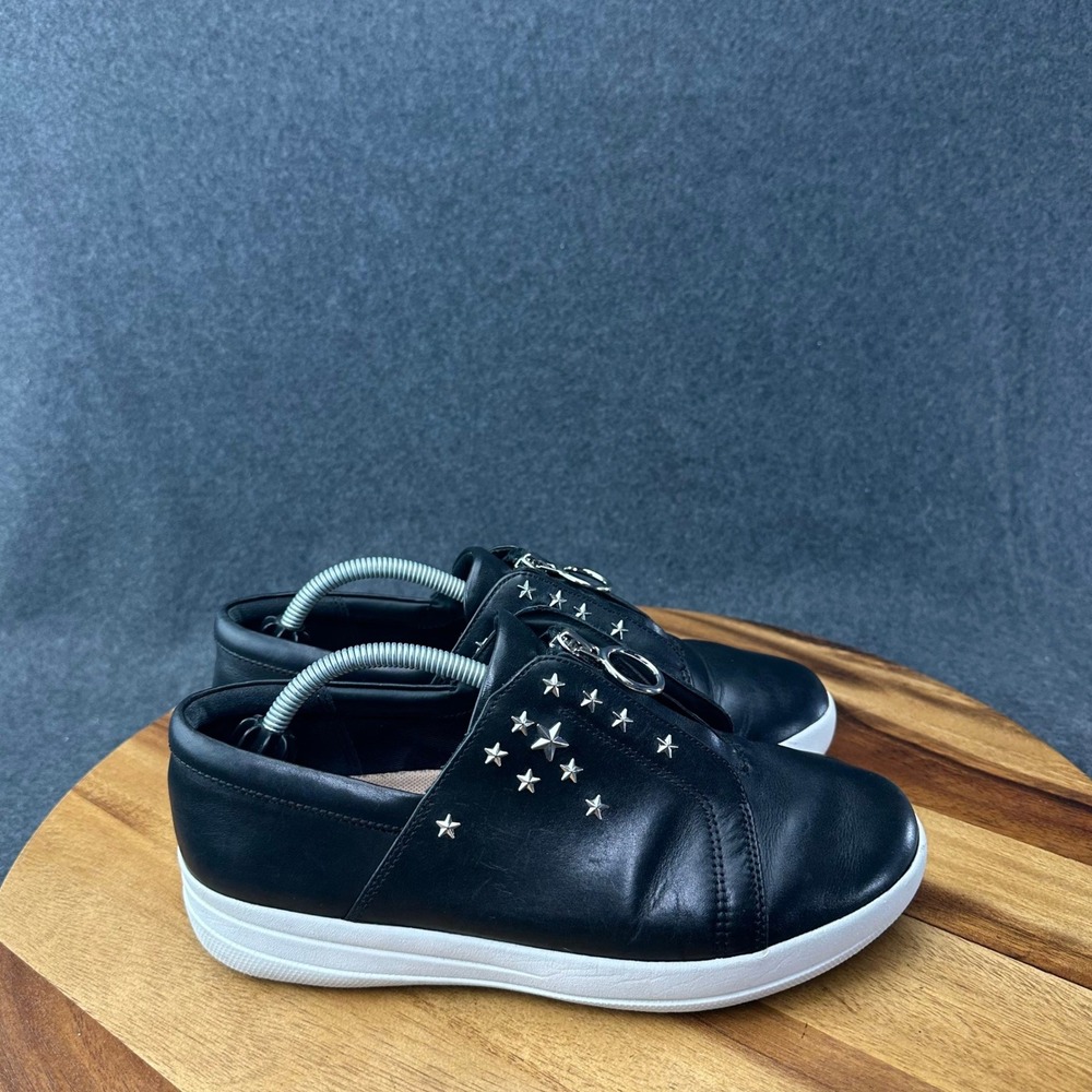 FitFlop Star Studded Zip Up Black Leather Sneakers Womens Size 8